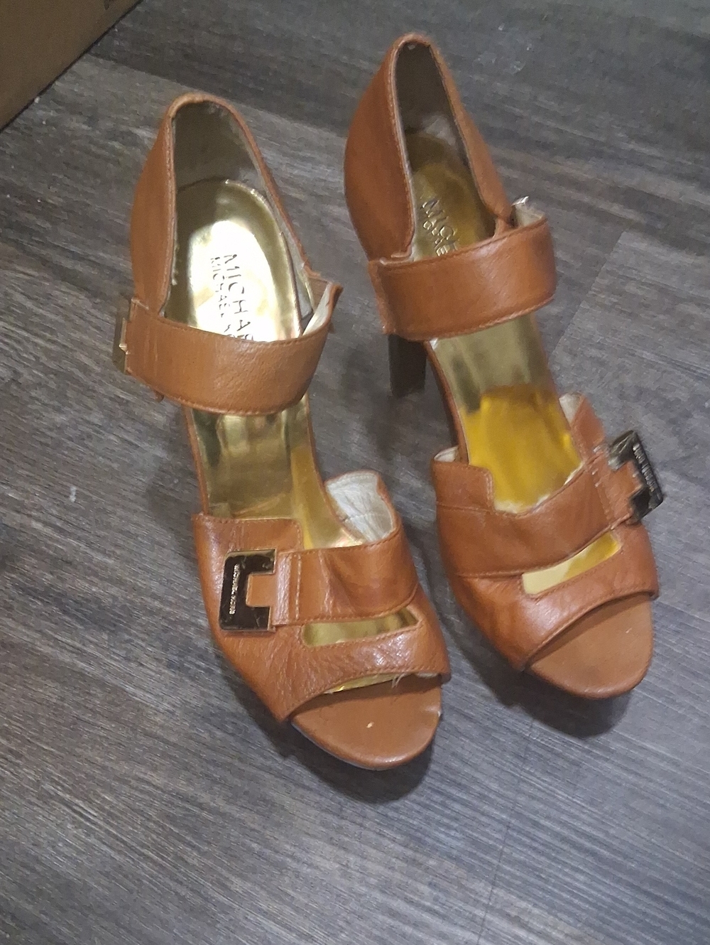 MICHAEL Michael Kors Tan Leather Strappy Block Heel Sandals